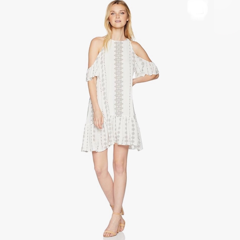 O’Neill Geometric Landon Viscose Cold Shoulder Embroidered Swing Dress Sz S Boho